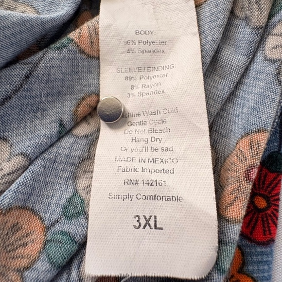 LuLaRoe Randy Gray Yellow White Red Floral Womens Top Shirt Size 3XL - Picture 8 of 9